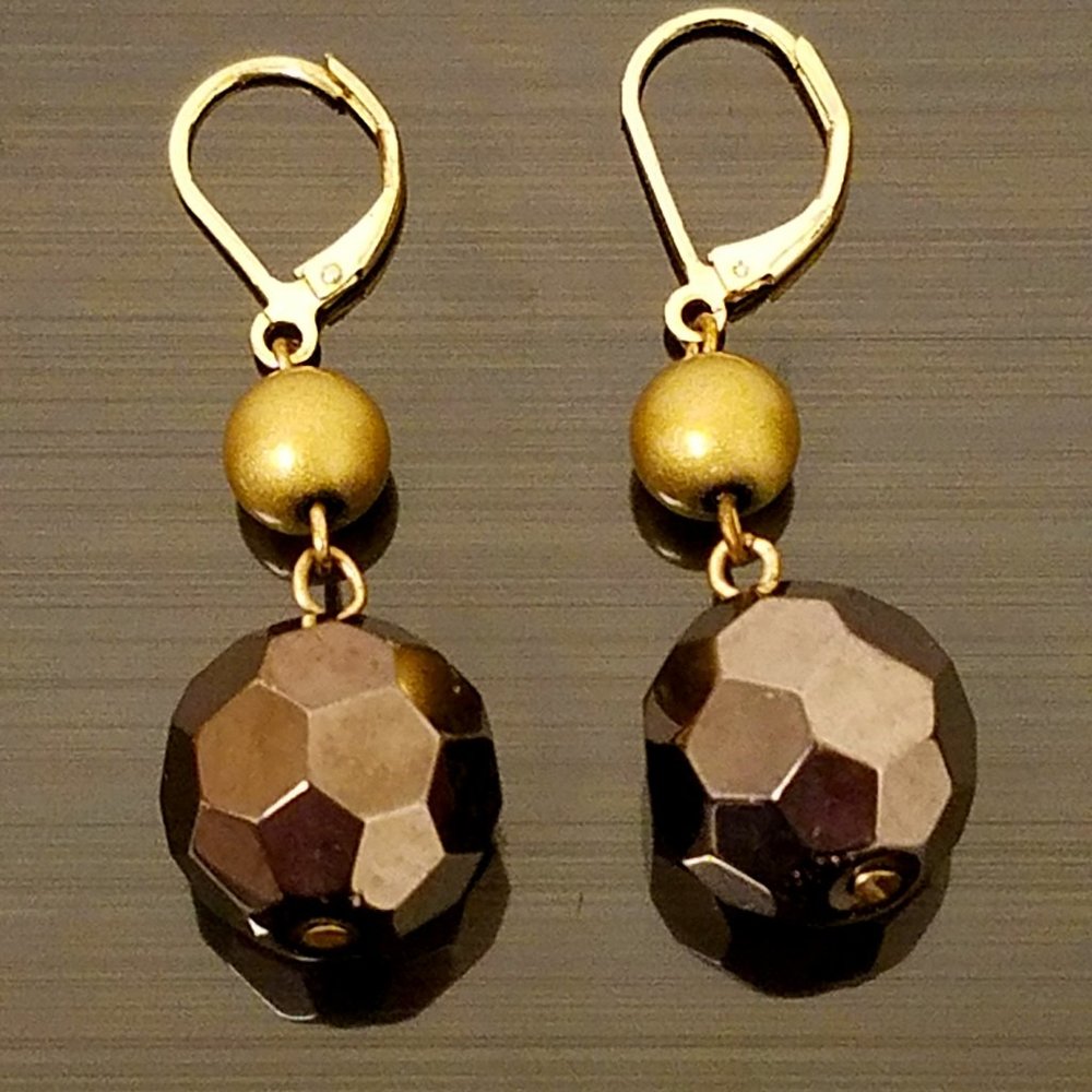 Lia Sophia Elegant Gold Tone and Bronze Bead Drop Dangle Pierced Earrings